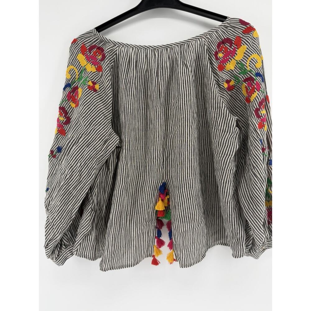 NEW Anthropologie Striped Embroidered Soleil Peasant Top by Floreat Large/Petite - Picture 6 of 9